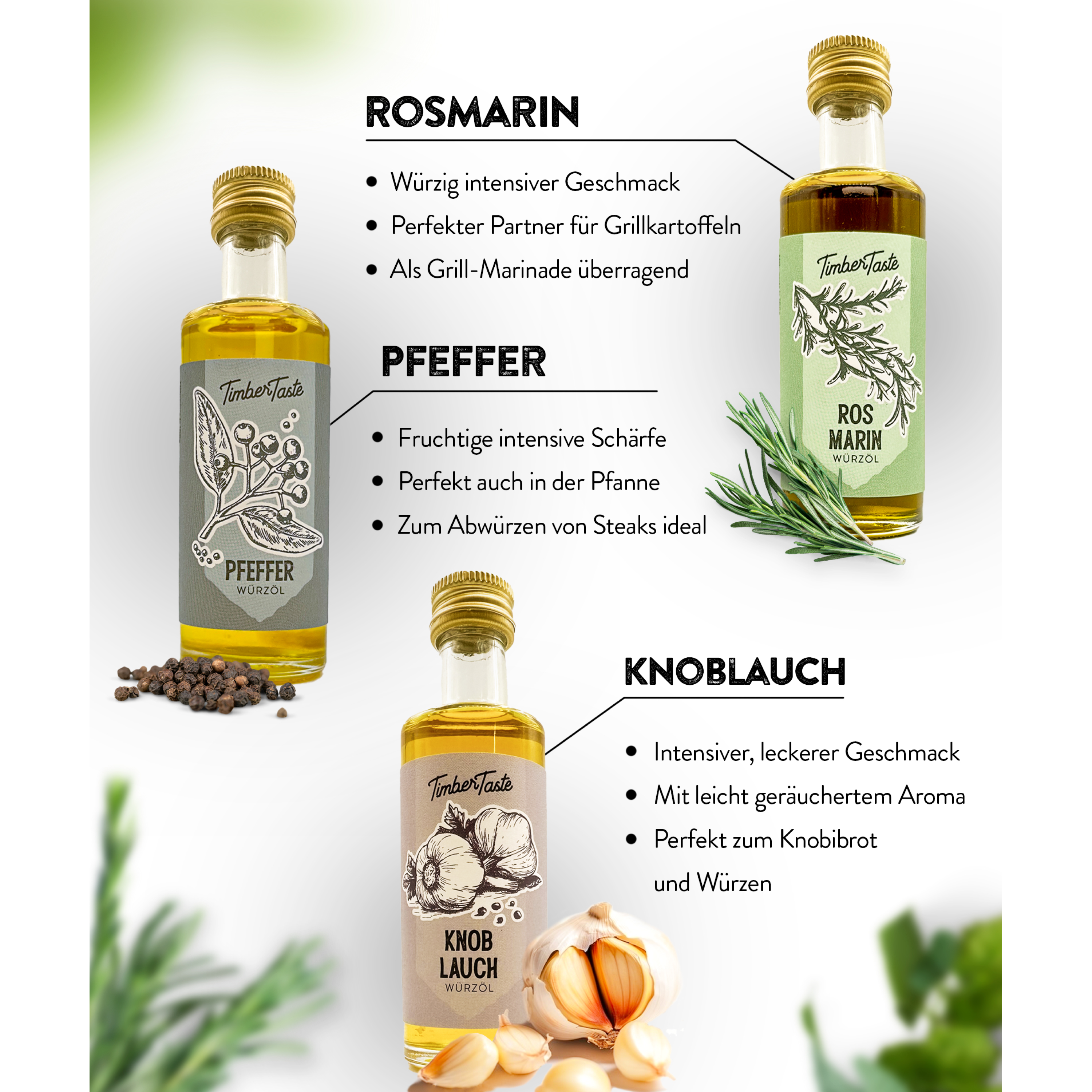 5x50ml BBQ Öle zum Grillen - Geschenkset Genusspaket für Männer