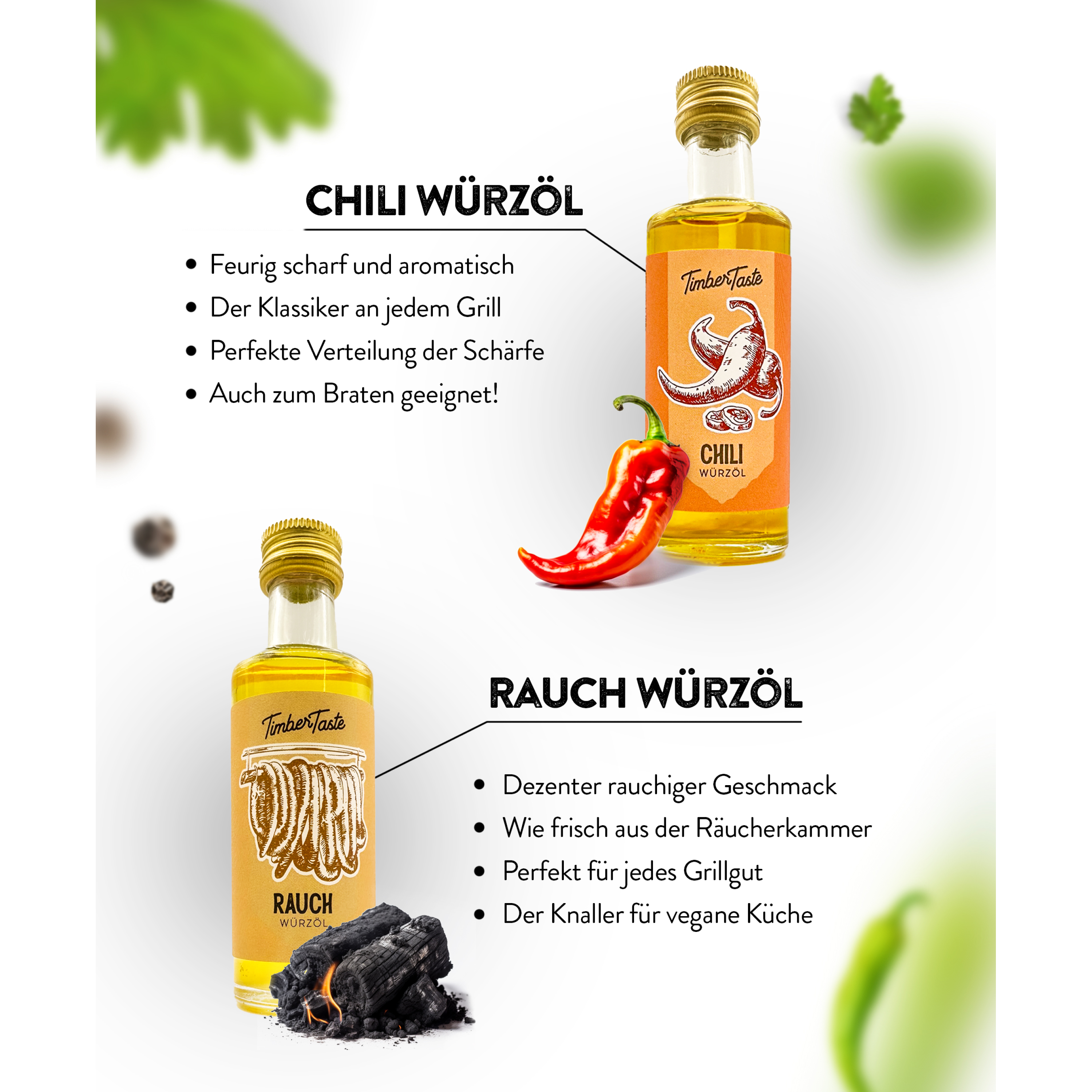 5x50ml BBQ Öle zum Grillen - Geschenkset Genusspaket für Männer