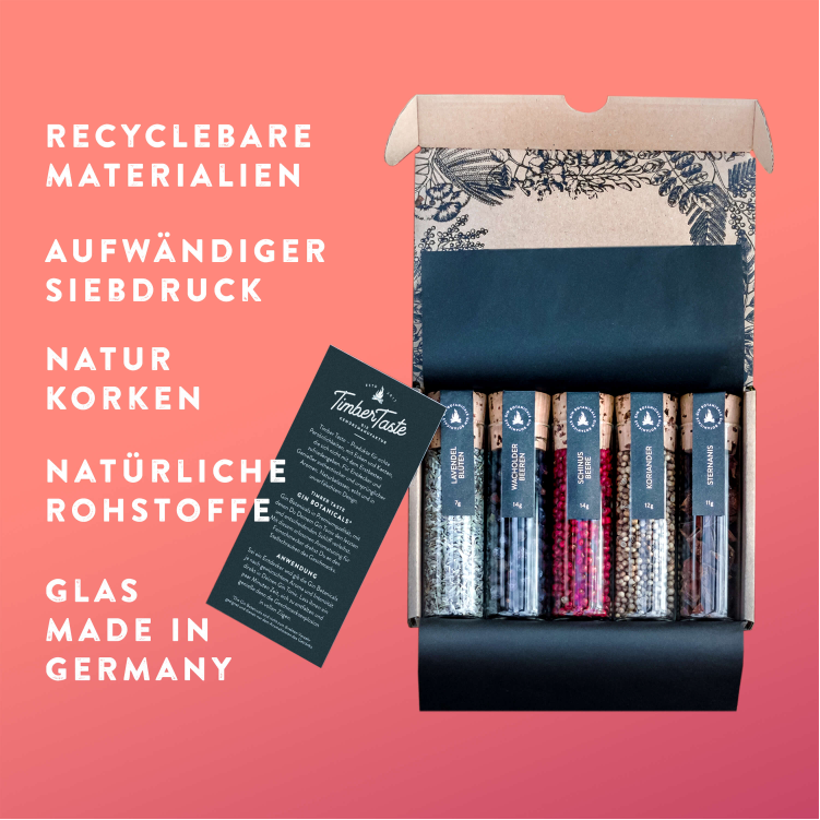 Gin Gewürze, Botanicals Geschenkset - 5x Botanicals und Kräuter zum Verfeinern