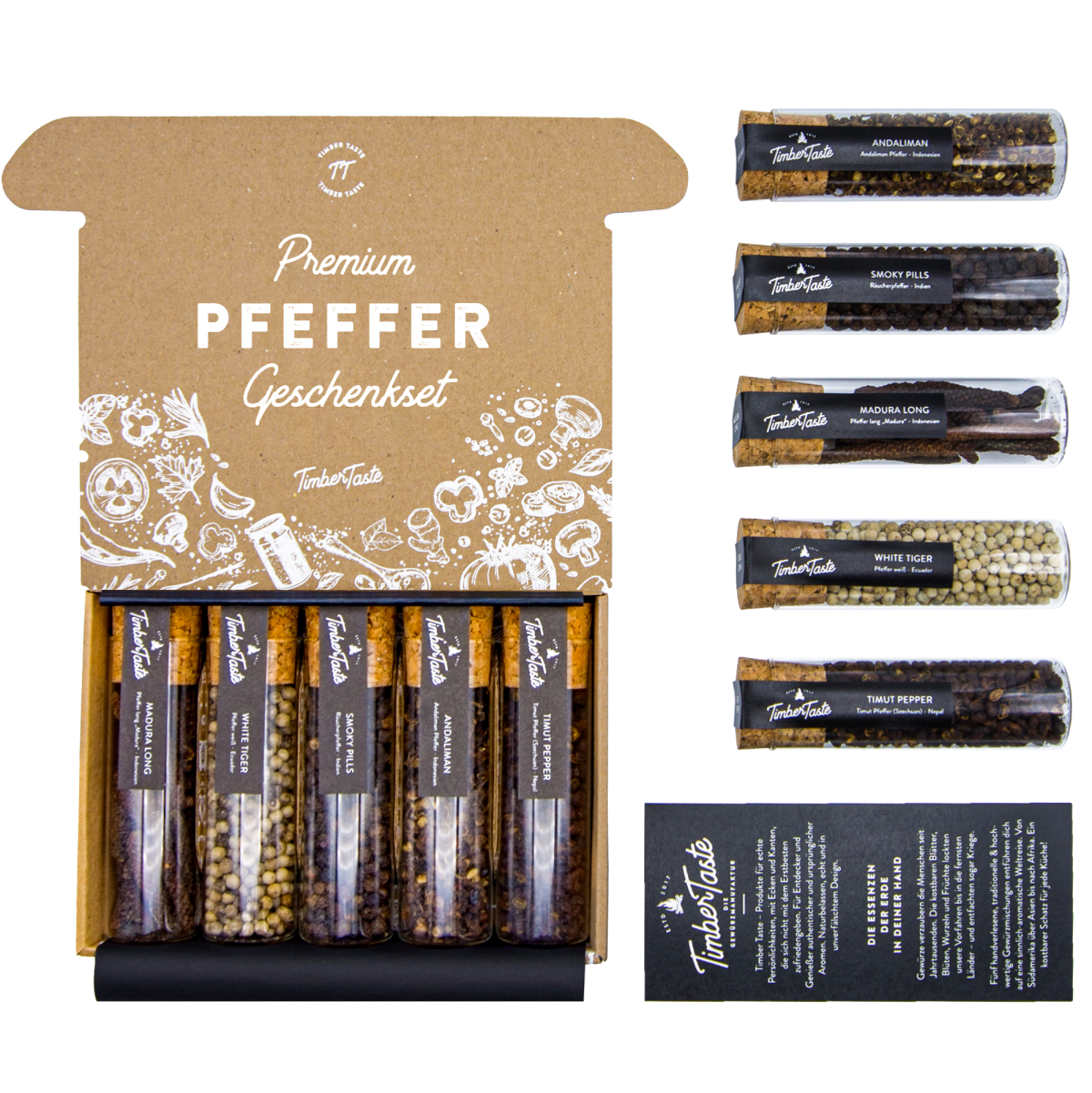 5x Pfeffersorten - fertiges Pfeffer Geschenkset Genusspaket für Frauen