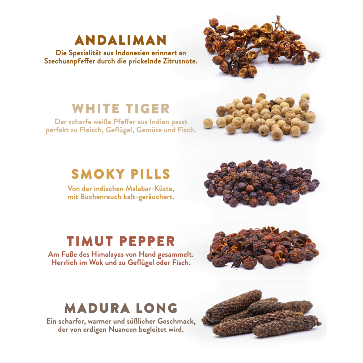 5x Pfeffersorten zum Erleben aus aller Welt - Pfeffer Genusspaket Fert ...