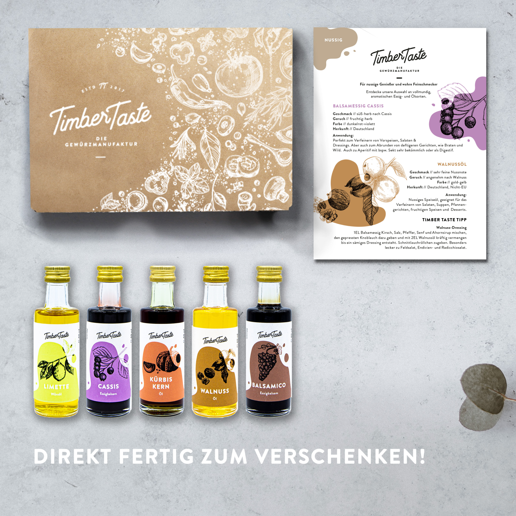 Gewürzset für Salate Grillabend - 4x50ml NUSSIGE Öle für Salate - Mitbringsel